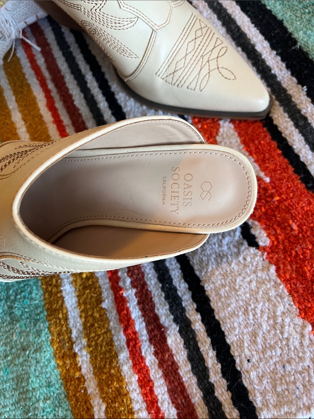 Oasis Society Cream Pointed-Toe Heeled Mule Boots - Picture 3 of 10